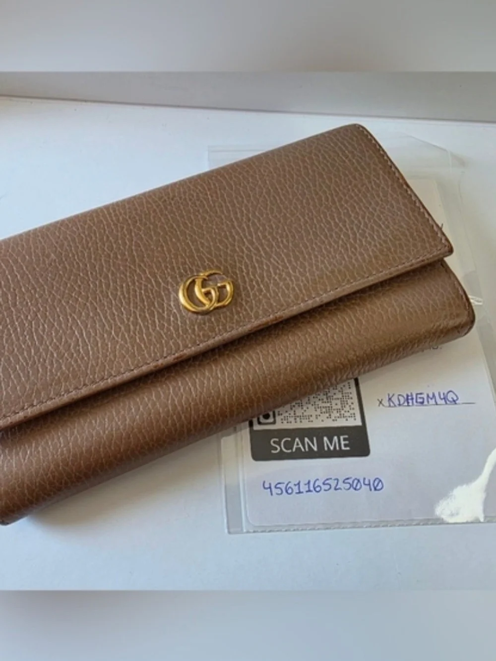Gucci GG Marmont Taupe Continental Wallet Entrupy COA